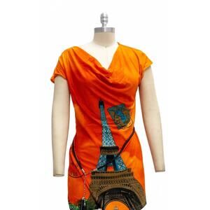 NEW PARIS PARIS women's belted cowl neck tunic top in paris orange